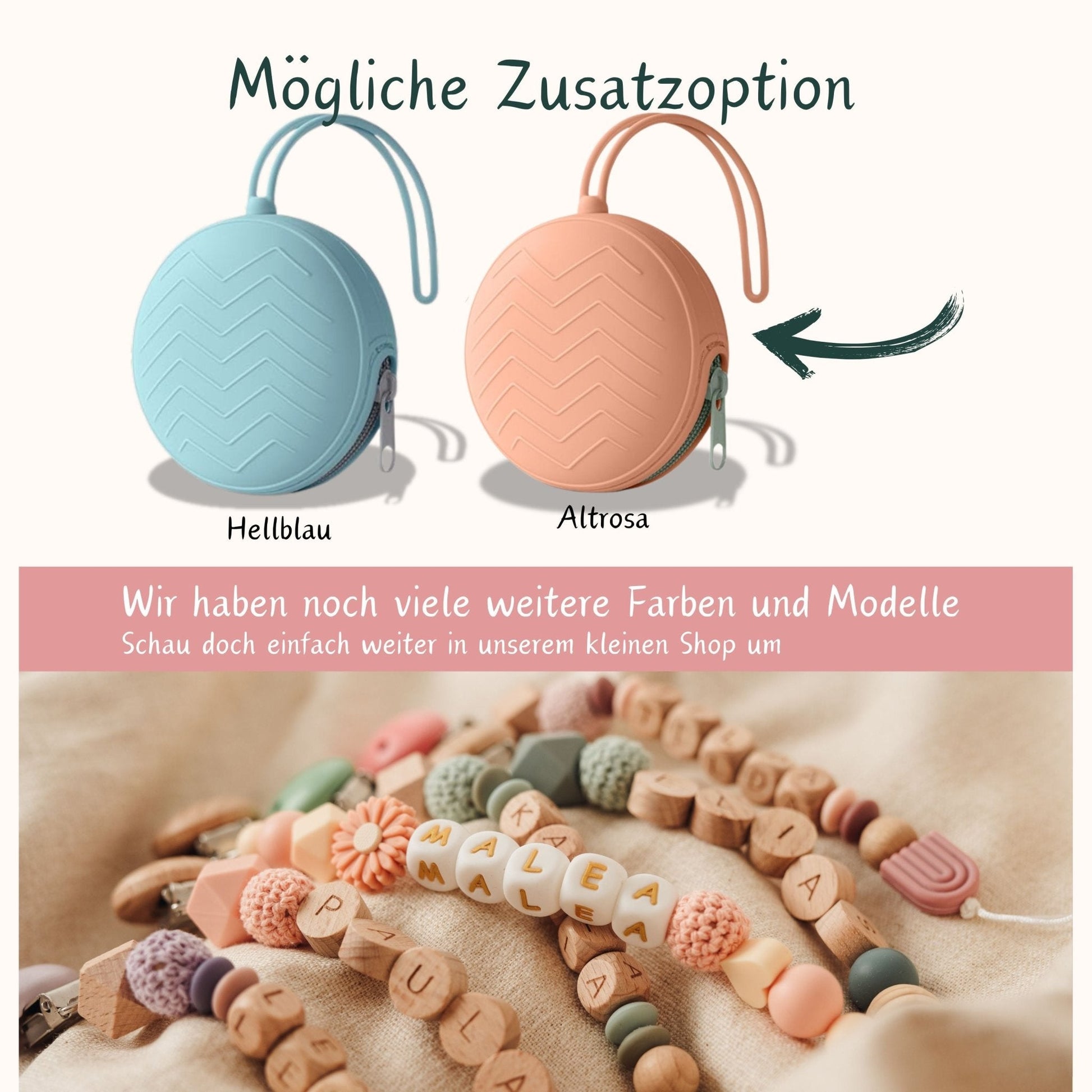 Handgemachte Schnullerkette ohne Namen – grüne Blume