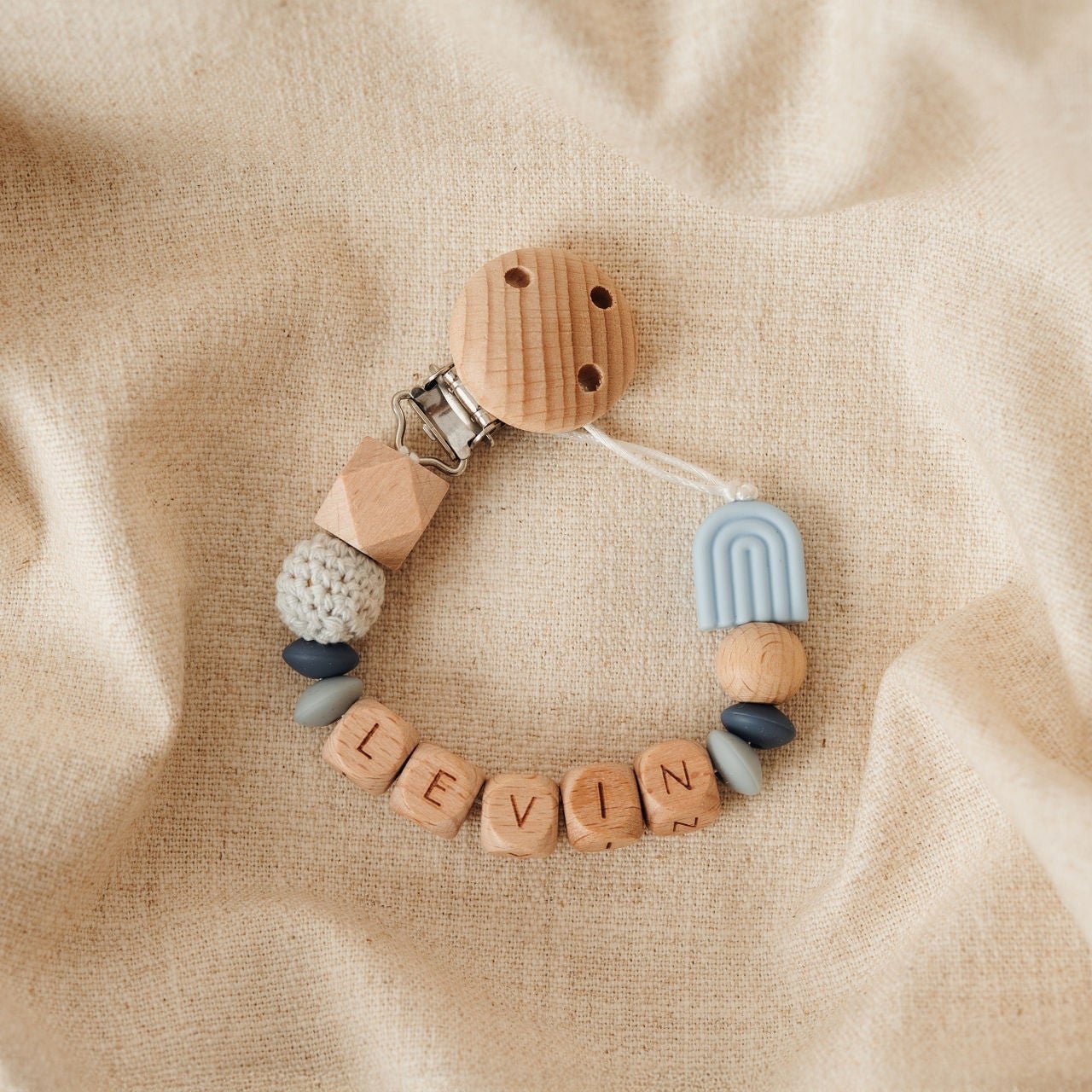 Schnullerkette personalisiert mit Namen – blau