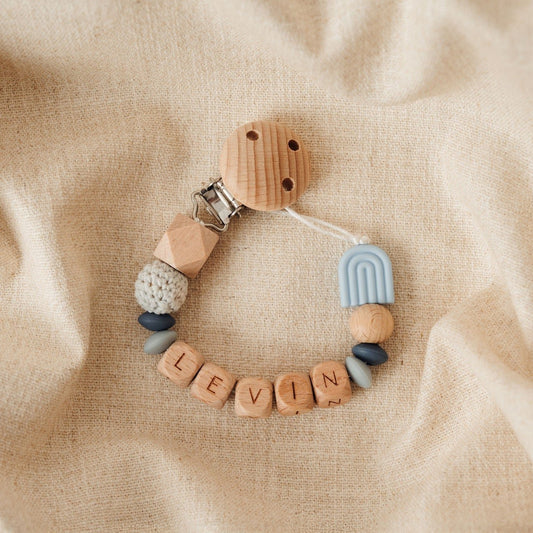 Schnullerkette personalisiert mit Namen – blau