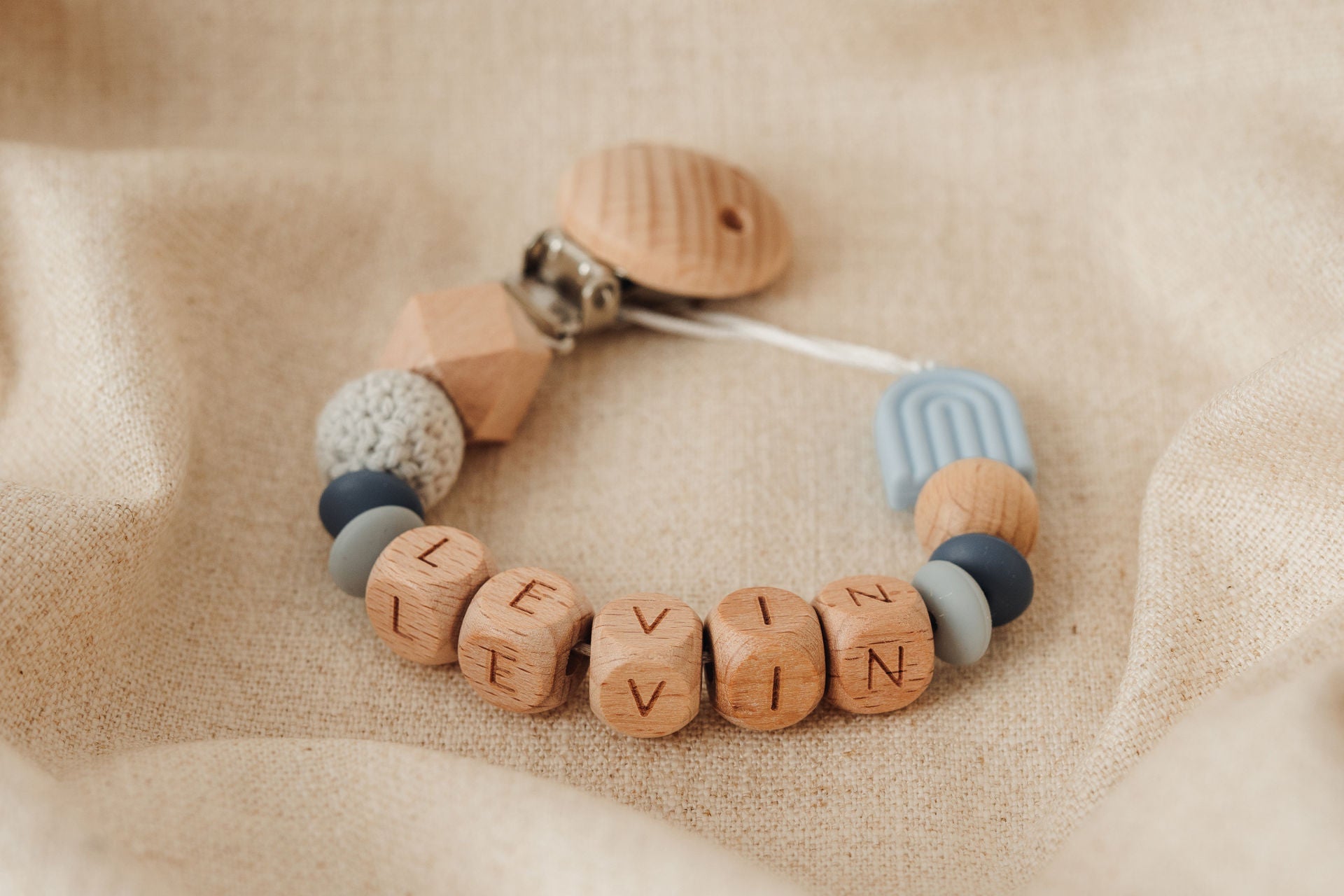 Schnullerkette personalisiert mit Namen – blau