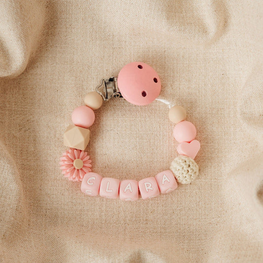 Schnullerkette personalisiert mit Namen – hellrosa