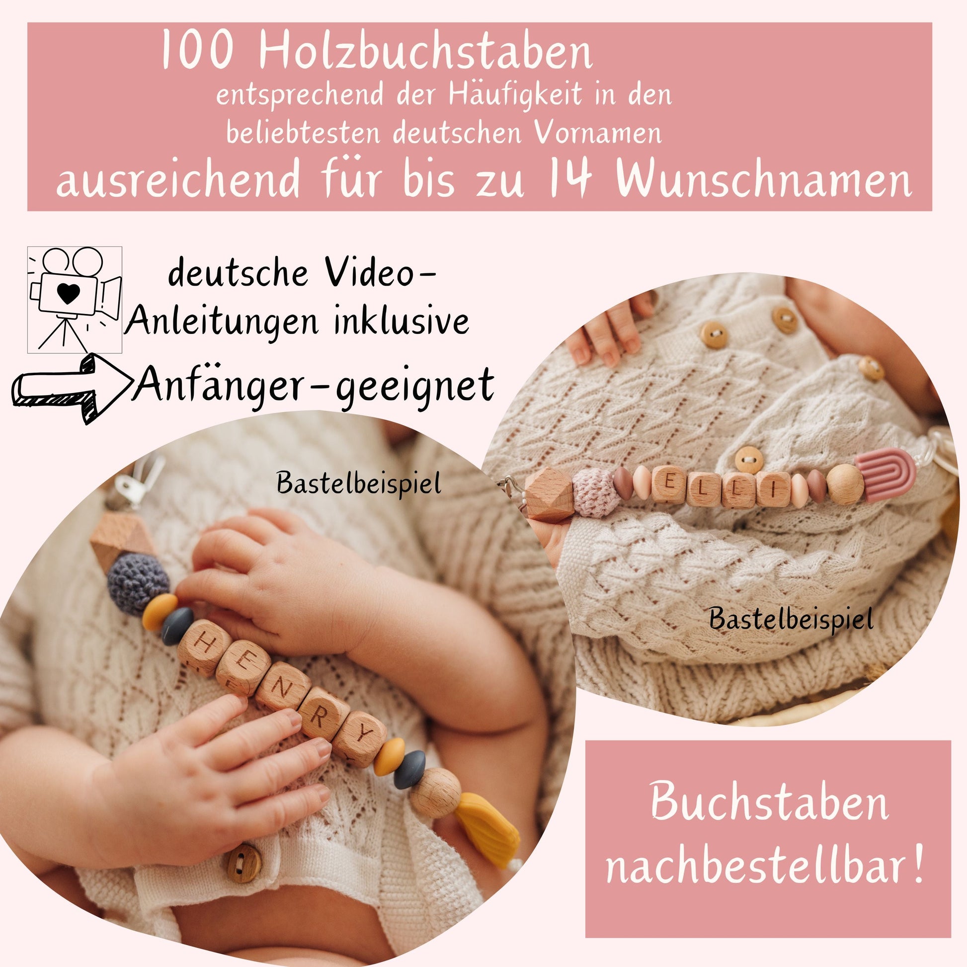 Schnullerketten Bastelset XXL (300 Teile) für personalisierte Schnullerketten, Kinderwagenketten, Greiflinge, Rasseln inkl. Videoanleitung